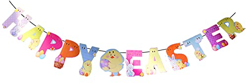AKH® 2m Frohe Ostern Girlande | Frohe Ostern Banner Wimpelkette | Osterhase Hängende Basteldeko | Osterdeko für Osterparty | Ostern Wandbehang Banner | Osterbanner Deko