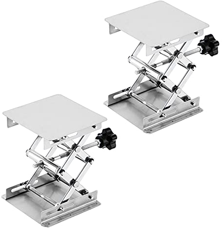 MUKLEI 2 PCS 100 x 100mm Lab Scissors Jack, 5 kg Load Capacity, Stainless Steel Laboratory Support Jack, Lab Lift Stand Table Platform for Raising or Lowering Objects, Lifting Range 50-160mm, Silver