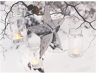 Fachhandel Plus Leinwandbild mit LED-Beleuchtung Stern und Windlichter Wandbild 30 x 40 cm