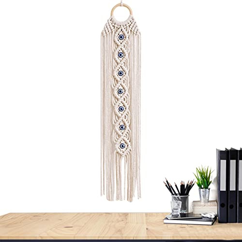 Veeteah Boho Macrame Wall Hanging - Woven Macrame Tapestry with Long Tassels and Crystal - Boho Woven Macrame for Bedroom Home Decoration Bohemian Apartment Ornament Craft