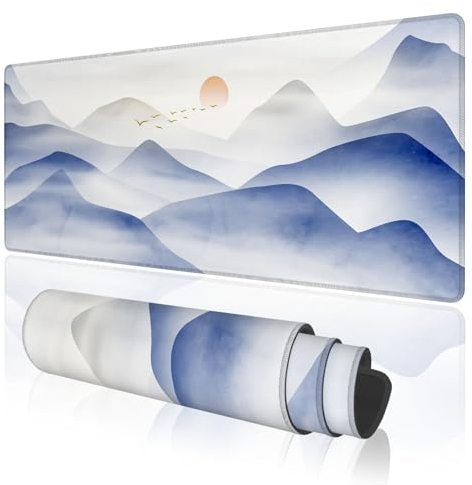 TOXXU Mountain soluppgång stor spelmusmatta med halkfri bas för tangentbord, utökad XL-montering musmatta för rum, kinesisk bläckmålning skrivbordsmatta med sydda kanter för skrivbord, 80 x 30 cm
