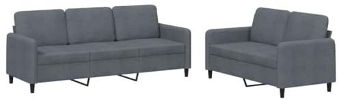 vidaXL Ensemble de Canapés 2 pcs, Canapés avec Accoudoirs et Dossier, Ensemble de Meubles avec Coussins, Mobilier de Salon, Moderne, Gris Foncé Velours