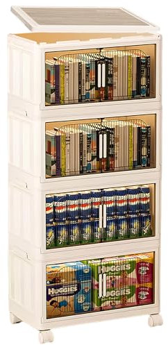 PIONEROX 4-Tier Storage Boxes with 4 Lids, Plastic Storage Box with Lid, 35L*4 Stackable Boxes with Wheels, Collapsible box, Bathroom, Organizer for Bedroom Study Office