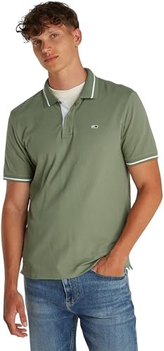 Tommy Jeans Herren Poloshirt Kurzarm Tipped Regular Fit, Grün (Aruba Green), M