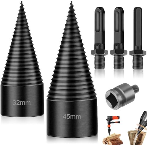 Spaccalegna a vite conica, 32 mm + 45 mm, spaccalegna per legno, spaccalegna per legno, spaccalegna da ardere con 3 manici di perforazione, gambo cono, colonna conica