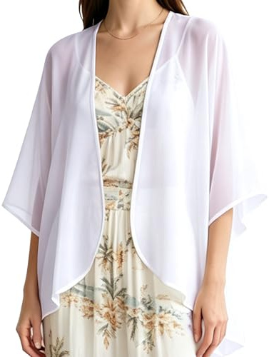 Risipu Women's Loose Print Sheer Chiffon Kimono Beach Swim Cover up Cardigan Capes Blouse Tops