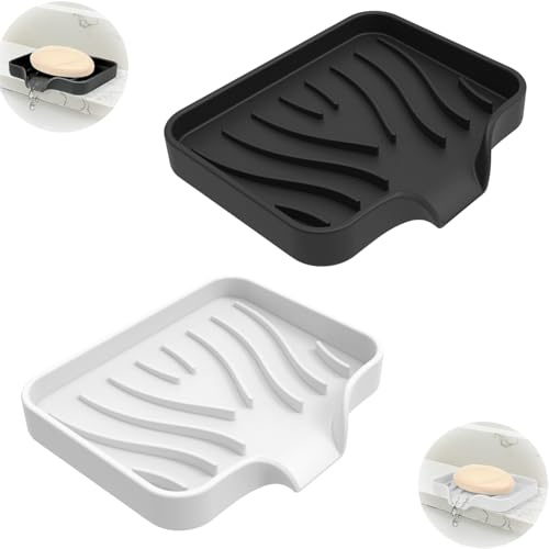 2 jaboneras de viaje, jabonera con desagüe, soporte para jabón, para baño, cocina, contador (negro, blanco) (b)