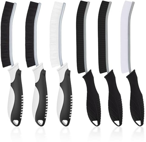 TQRR Brosse à Joints, Brosse de Nettoyage à Poils durs, Brosse de Nettoyage de Salle de Bain, Brosse Joint Carrelage, Outil de Nettoyage pour la Cuisine, Les Toilettes, Fenêtre (6, Noir)