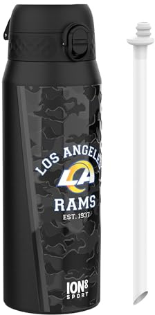 NFL Los Angeles Rams Sports Thermal Water Bottle with Removable Straw, 750ml/24oz, Leak Proof Insulated Drinking Bottle, Easy to Open, Secure Lock, Dishwasher Safe, Flip Cover, Metal Water Bottle