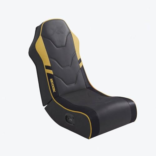 X-Rocker Shadow 2.0 Floor Rocker, Audio Console Gaming Chair - Headrest Speakers, Ergonomic Support, Folding Rocking Base, Wipe-Clean Faux Leather for Kids & Teens - Black & Gold