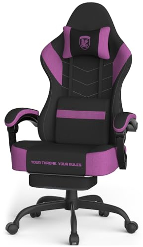 Ferghana Sedia da Gaming Ergonomica,Sedia Gaming in Tessuto Tecnologico,Sedia da Ufficio con Massaggio,Cuscino Primaverile,Poggiatesta,Braccioli, Ampio Sedile Piatto,Poltrona Ufficio,Nero-Viola