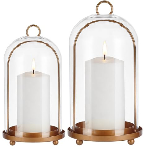 NBEADS 2 Stili Portacandele in Vetro, Hurricane con Cupola in Vetro Robusta Fatta a Mano in Ottone Lanterne Portacandele Versatili per Candele a Colonna Piante Decorazioni da Tavolo e Appese