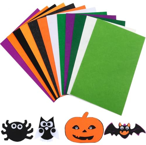 SEPGLITTER 60 Pcs Halloween Felt Fabric Sheets, 30x20 cm Craft Felt Square | Orange Purple Black Green White, Felt for Crafting, DIY Sewing, Spooky Autumn Arts and Crafts Supplies, Halloween Decorations