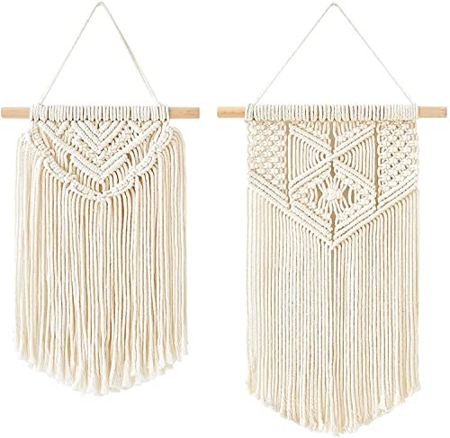 Mkouo 2 Pcs Macramé Colgar en la Pared Small Tapiz de Arte Tejido Boho Chic Home Decor Apartment Dorm Room Decoration, 30cm (L) x 25cm (W) and 40cm (L) x 25cm (W)
