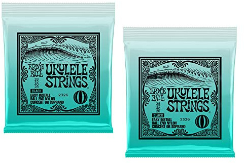 Ernie Ball 2326 Saiten für Konzert/Sopran-Ukulele, Nylon, Schwarz, 2 Stück