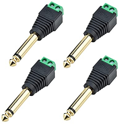euroharry 6,35 mm teleplugg adapter – jack till 2-stifts ljudkabel terminalblock set – terminalblock 6,35 mm uttag 2-polig – skruvfäste (4, svart)