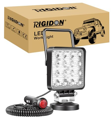 RIGIDON 1x bärbar magnetisk LED-arbetslampa 4 tum 48W spotlight-söklampa | fyrkantig, 12V 24V, För bil, terräng, lastbil, ATV, UTE, 4x4, traktor, grävmaskin, båt, vattentät, 6000K vit, extra, körning