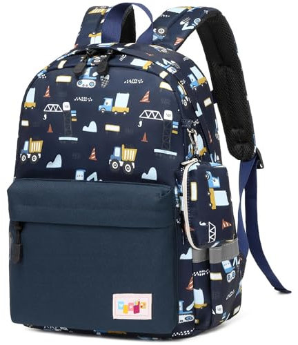 mygreen Toddler Backpack, Car Colorful Preschool Bag with Chest Strap, Kindergarten Schoolbag for Kids, Boys, and Girls (Truck Blue)