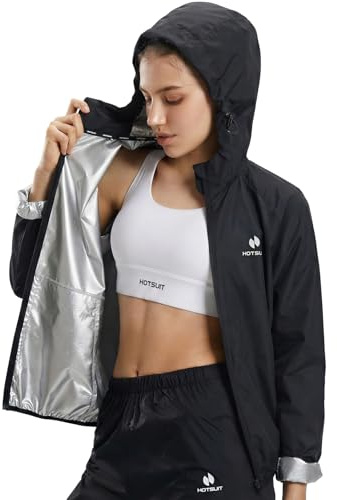HOTSUIT Sauna suit for women with sweat jacket and sauna pant for sport sweat suits for fitness on Gym Black S