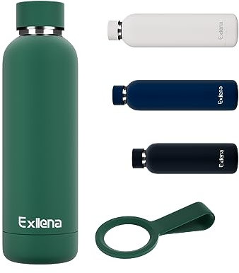Exllena Borraccia Termica 500 ml - Bottiglia Termica Doppio Vuoto Mantenere Calore/Freddo - Senza BPA - 100% A Tenuta Stagna con Anello per Tote (Verde Oliva)