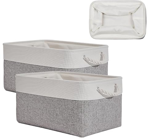 BAOWUABJ 2 Pcs Fabric Storage Boxes, Small Baskets for Storage, Purpose Storage Basket, Foldable Wardrobe Basket Set, Shelf Baskets, Suitable for Toys, Towels, Clothes, Office Supplies (Gray+White)