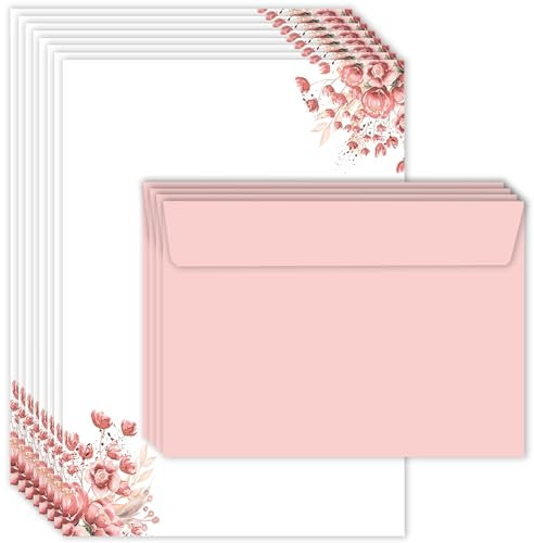 Briefpapier A5 Briefumschlag Set edel mit Blumen in altrosa bedruckt 2 seitig A5 120 g/m² c6 80 g/m² Kuvert 20 Blatt Briefpapier mit 10 Umschlägen