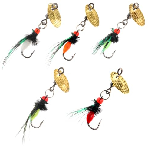 Giantree Fliegenfischen Fliegen Set, 5 Stücke Goldene Paillettenköder Künstlich Gemischtes Fliegenfischen-Set Mit Giftigen Mücken Und Bienen Fliegenhaken Für Barsch Forelle Lachs Zubehörteile(Stil 4)