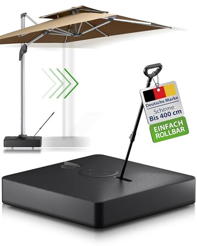 Gartenzeit® Pied de parasol, à lester, roulant, 162kg, Dimensions 84x84x21cm, Breveté, noir, Pied de parasol avec roulettes pour grands parasols et ombrelles, mobile, roulant