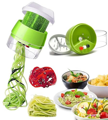 Spiralschneider Gemüse,4 in 1 Hand Spiralschneider Gemüse,Gemüse Spiralschneider, Gemüsehobel für Karotte, Gurke, Kartoffel,Kürbis, Zucchini, Zwiebel