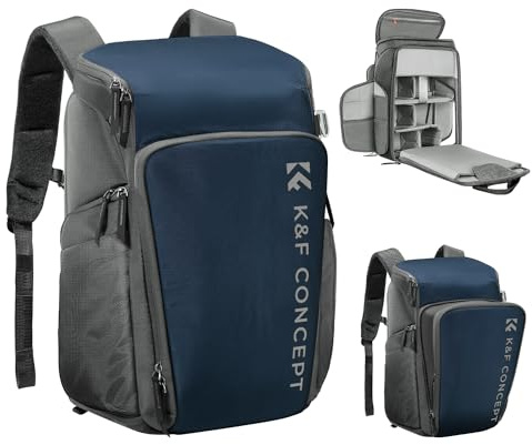 K&F CONCEPT Kamerarucksack, Fotorucksack für Fotografen, Kamerarucksack mit 15.6 Zoll-Laptopfach, kompatibel für Canon/Nikon/Sony/DJI Mavic Drone (Alpha Rucksack 25L),Blau