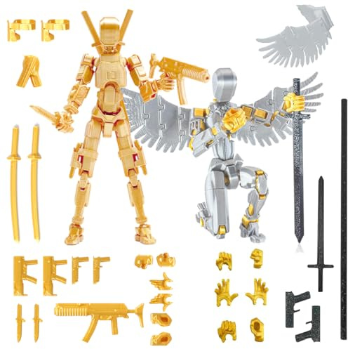 PEKOIU T13 Action Figure Set (Assembly completato), Hiros 13 Toy Robot Multi-giunto stampato in 3D, Titan 13 Figura d'azione, decorazioni desktop per gli amanti del gioco giocattoli (Oro/Argento)