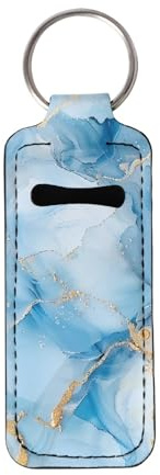 CLOHOMIN Blue Marble Print Chapstick Holder Key Chain Sleeve Lightweight Lip Balm Holder Keychain Gifts for Women Girls Fashion Lip Gloss Tube Holder Key Chain