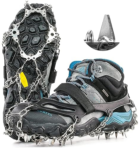 HONYAO Steigeisen, Edelstahl Spikes Grödel für Schuhe Wanderschuhe Bergschuhe auf Winter EIS Schnee, Wandern Schuhspikes Ice Schuhkrallen Eisspikes