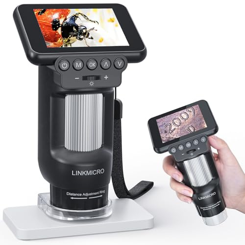 LINKMICRO LM013 Microscope for Kids Portable with 2.8 LCD Screen, Handheld Digital Microscope Kit for Kids 8-12, Pocket USB Coin Camera Magnifier for Adults with 8 LED Lights, Microscope Slides