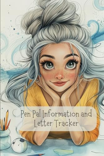 Pen Pal Information and Tracker - 6x9 - 102 Pages - Whimsical Grey/Gray Haired Woman/Lady