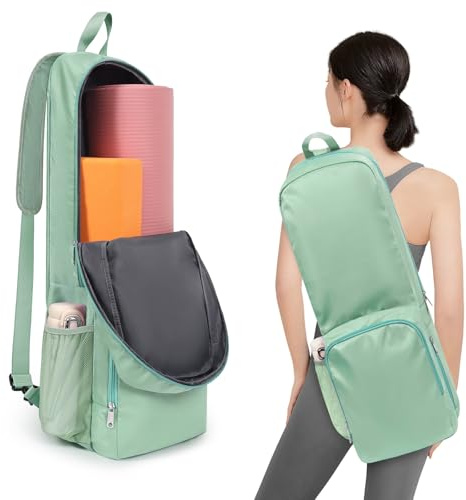 Tangoner Yoga Mat Bag Carrier Side Mesh Zipper Pocket Exterior Wet Compartment Lightweight Waterproof Yoga Bag for Mat (Green)