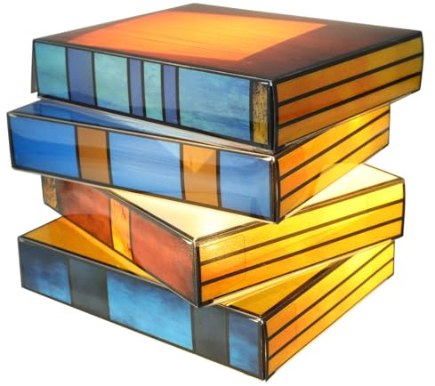 Housoutil Buntglas Bücherlampe Nachttischlampe aus Glas mit Kreativem Design und Warmem Licht für Wohnzimmer und Besondere Anlässe Sanft für Augen und Einfach zu Platzieren