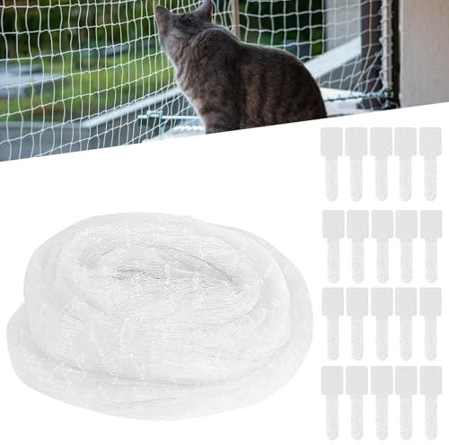PRITOK Kattennet, transparant, met riem, 3 x 10 m, kattennet voor Balkon, zonder Boren, kattenbeschermingsnet Van Nylon, kan Worden gesneden, veiligheidsnet voor fruittuin, groentebee