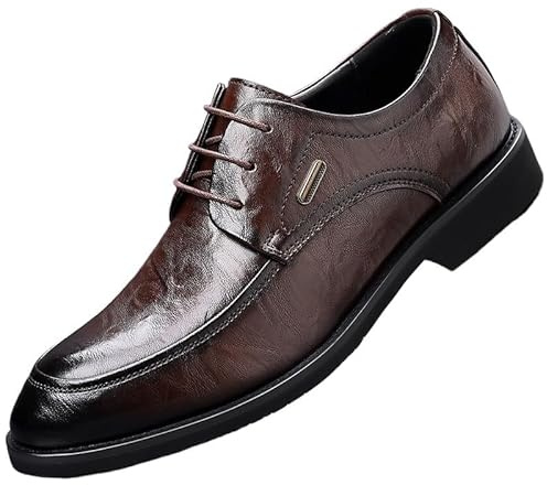 Men's Pointed Toe Dress Shoes Classic Oxford Dress Shoes Formal Business Full Leather Shoes Non Slip Casual Work Dress Shoes Brogue for Men(Brown,7.5)