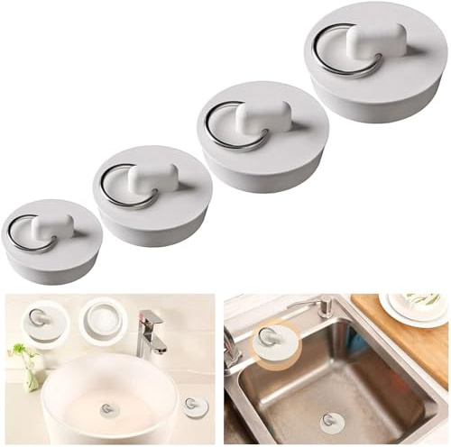 HSYTEK Set di 4 tappi per vasca da bagno, tappi di scarico per lavandino, tappi di scarico in gomma, tappi per lavello con gancio, tappo per vasca da bagno e cucina