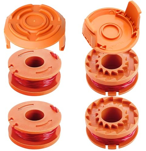 Qiuwanzia WA0010 trimmertråd 3 m (0,065 tum) för Worx WG180 WG150 WG151 WG152 WG153 WG154 WG155 WG155.5 WG156 WG157 WG160 W G163 WA0010 20 V grästrimmer (4 spolar, 2 lock)