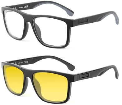 JIM HALO Gafas de Bloqueo de Luz Azul para Hombre Cuadrado Gafas Ordenador con Filtro Azul Monturas Negro+Lente Amarilla