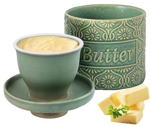 Eabdice Mantequera Estilo Tarro Mason de Porcelana, Mantequera Francesa con Tapa, para Guardar Mantequilla Fresca, Suave, Lista para Comer