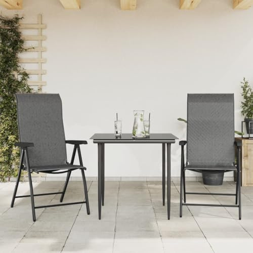 Qnhdfrt Folding Garden Chairs 2 pcs Grey Poly Rattan Height Adjustable Outdoor Dining Seat Foldable Patio Chairs 69 x 54.5 x 111 cm for Garden, Balcony, Camping
