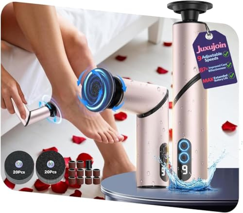 5-in-1 Professional Electric Callus Remover for Feet(Portable & Foldable), Removes 99.92% of Calluses in 3 Mins, Eectric Foot Callus Remover Pedicure Kits with 10 & 40 Grit Pads for Smooth Feet, Pink