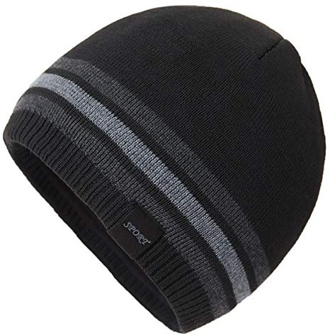 OMECHY Mens Winter Beanie Hat Oversized Warm Knit Fleece Lined Short Beanie Ski Skull Cap Black