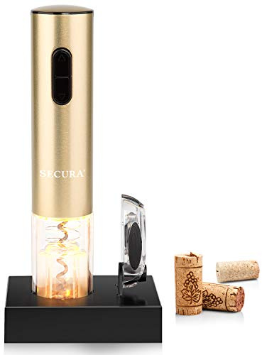 Secura Electric Wine Opener, Automatic Bottle Corkscrew Opener with Foil Cutter, Rechargeable (Champagne Gold)