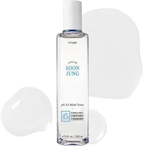 Etude House Soonjung pH5.5 Relieftoner 200ml; Hautpflegelösung; Toner mit niedrigem pH-Wert für empfindliche Haut; Nicht komedogen, hypoallergen und frei von Duftstoffen