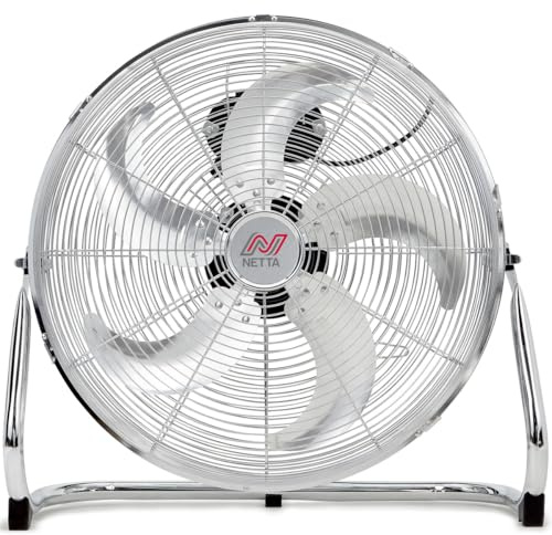 NETTA Gym Floor Standing Fan 20inch - Chrome Metal Desk Fan with 5 High Velocity Blades, 3 Speed Settings & Adjustable Tilt - Powerful Portable Electric Fan for Home, Gym & Office - Chrome