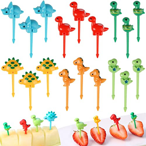 18 Pezzi Forchettine Frutta Bambini, 3D Dinosauri Forchettine Animali Mini Forchette Plastica Colorate Forchettine da Dolce per Alimenti, Frutta, Cocktail e Panini